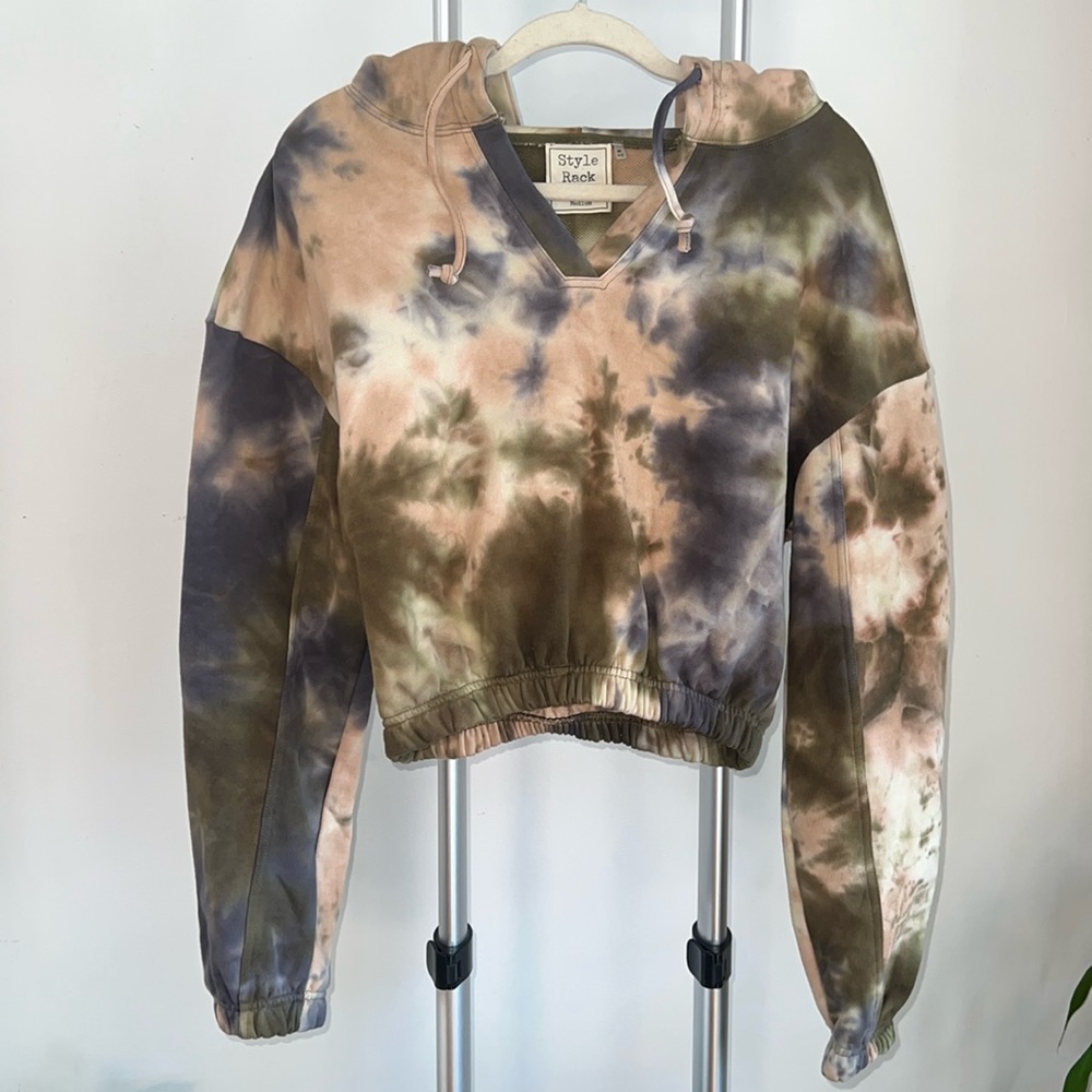 Style Rack Women Hoodie Tie Dye Cotton Sweatshirt Long Sleeve Pullover Size M